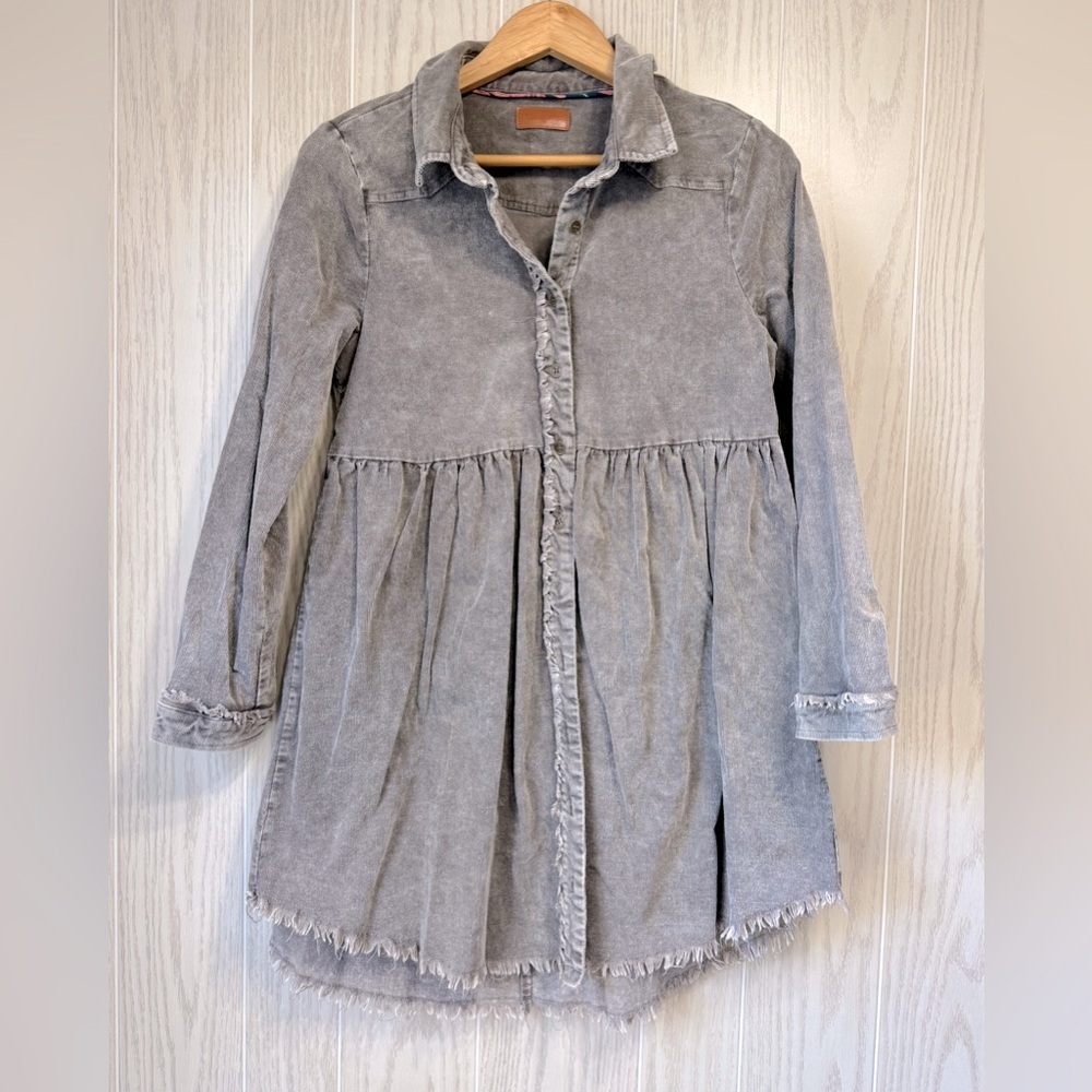 Umgee Corduroy Rustic Frayed Hem Button Front Dress Women’s Size Small EUC